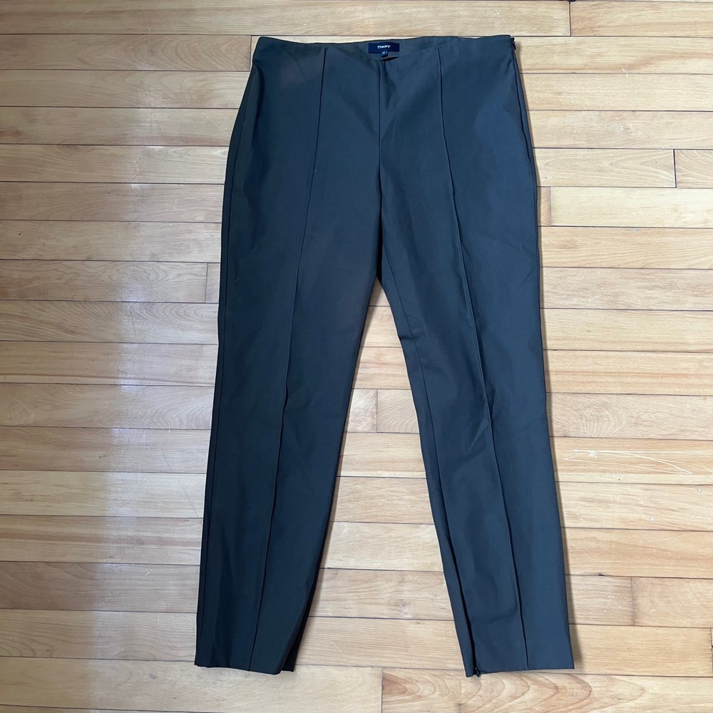 Theory Alettah Approach Olive Green Pintuck Slim Tapered Pants Size 10 H0204204